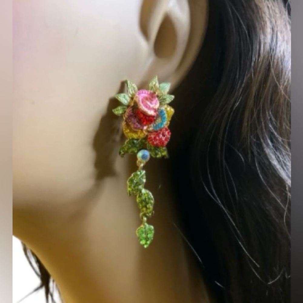Crystal  Rose Flower Statement Earrings